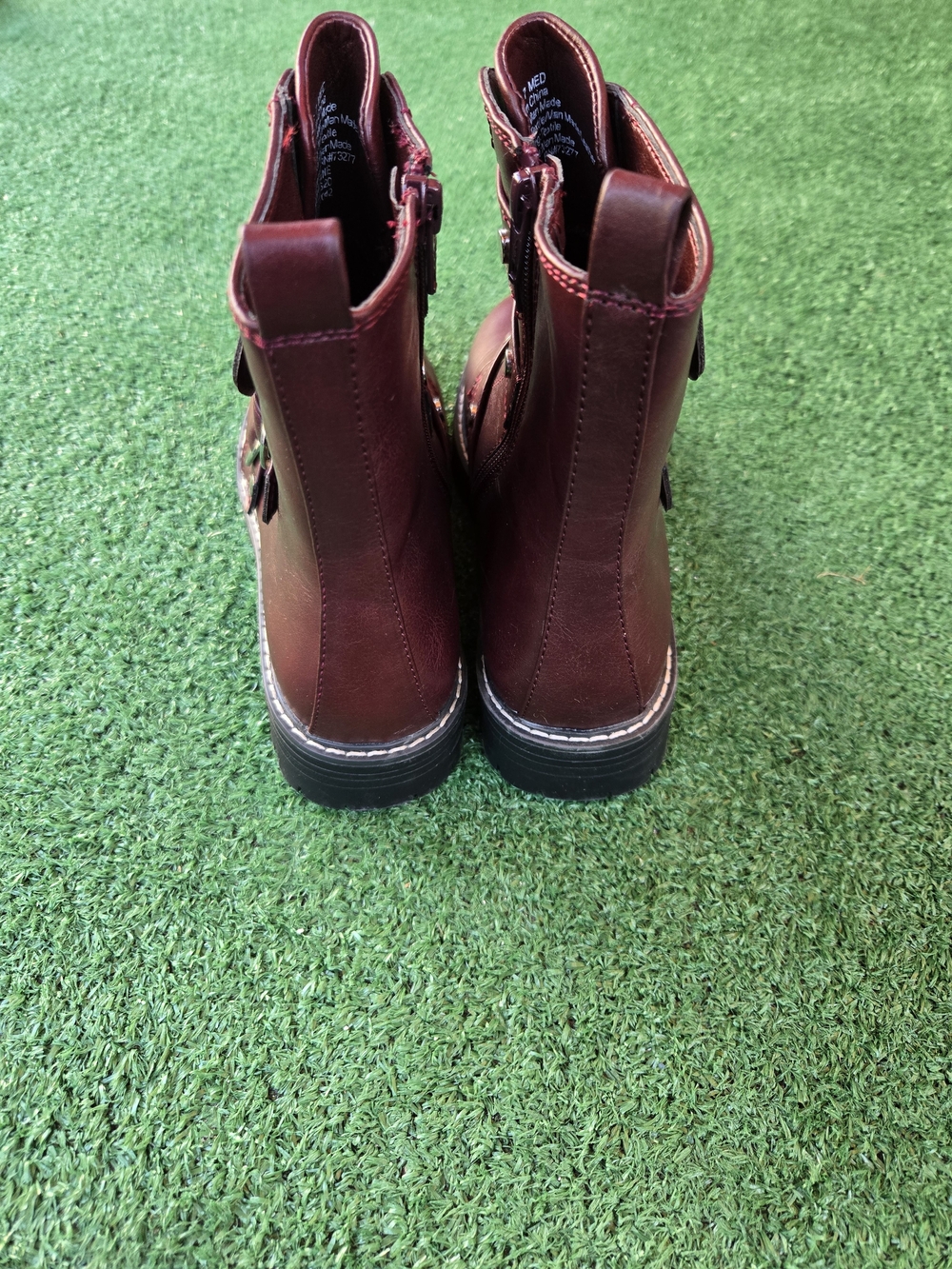 SO Cichlid Moto Combat Boots featuring a deep wine red color and silver hardware - Picture 5 of 7